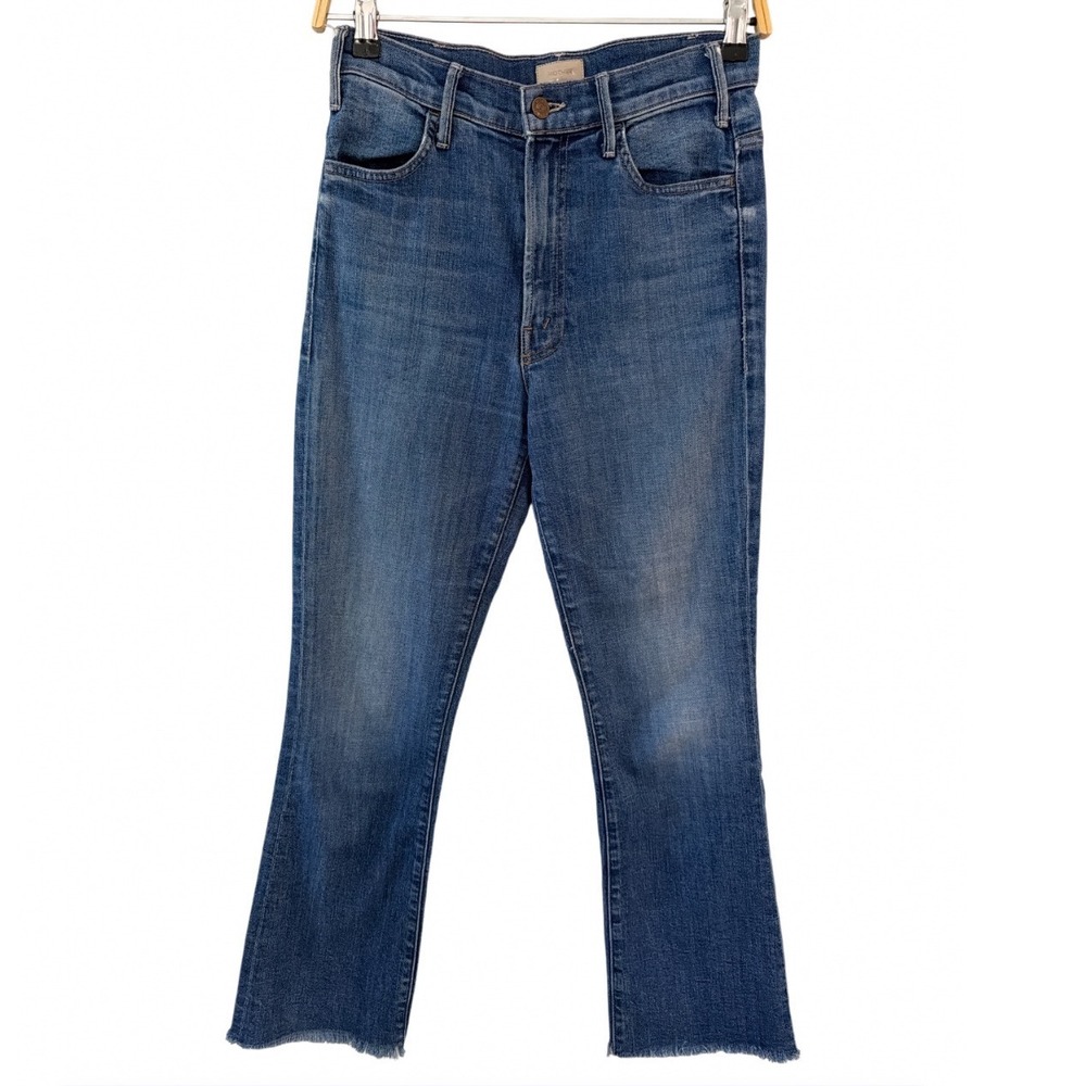Mother The Hustler Ankle Fray Jeans Right Of Passage High Rise Blue Flare 25